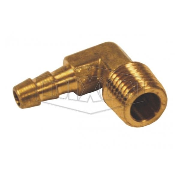 Dixon 90Deg Hose Elbow, 1/4 x 3/8 in, MNPT x Hose Barb, Brass, Domestic 1290604CLF - main